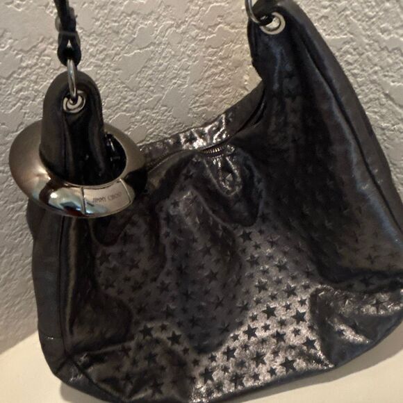 Jimmy Choo Star Embossed Hobo Shoulder Bag Gunmetal Leather Celestial Zodiac - Picture 10 of 13